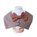 Classic Plaid Gentleman Pet Bib – Vintage Professor Vest Collar with Brown Bow Tie