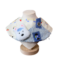 Playful Denim Overalls Pet Bib – Cherry & Dog Print Collar with Fuzzy White Puppy & Oreo Charm
