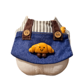 Happy Croissant Denim Overalls Pet Bib – Parisian Striped Collar with Smiley Face Wooden Buttons