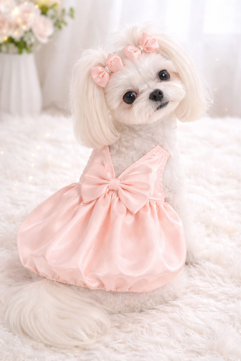 Baby Pink Satin Bow Bubble Dress